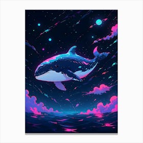 A Neon Drawing Of An Whale Floating In Space Canvas Print