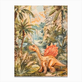 Dinosaur With Wings In The Palm Trees Storybook Style Canvas Print