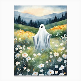Sheet Ghost In A Field Of Flowers Painting (27) Canvas Print