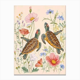 Folksy Floral Animal Drawing Turtle 2 Canvas Print