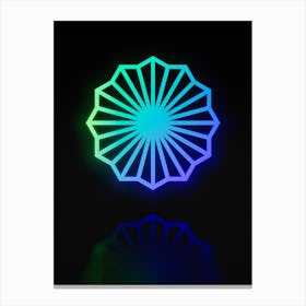 Neon Blue and Green Abstract Geometric Glyph on Black n.0410 Canvas Print