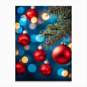 Closeup Of A Pine Tree Branch Under Night Time Setting Card Style Design With A Decorative Theme F (6) Canvas Print