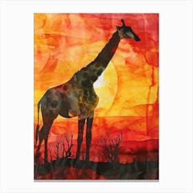 Giraffe Red Sunset Watercolour 2 Canvas Print