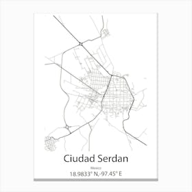 Ciudad Serdan,Mexico Minimalist Map Canvas Print