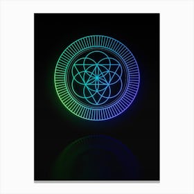 Neon Blue and Green Abstract Geometric Glyph on Black n.0118 Canvas Print