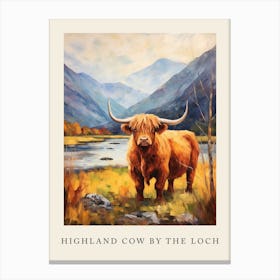 Highland Cow Impressionism Style Painting By The Loch Poster Canvas Print