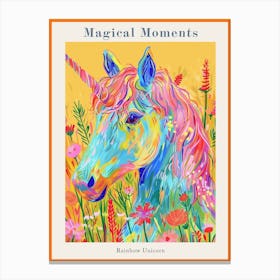 Colourful Unicorn Folky Floral Fauvism Inspired 3 Poster Canvas Print