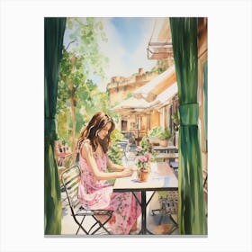 At A Cafe In Nicosia Cyprus Watercolour Canvas Print