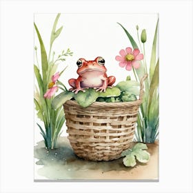 Cute Pink Frog In A Floral Basket (8) Canvas Print