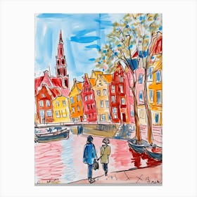 Amsterdam, Dreamy Storybook Illustration 2 Canvas Print