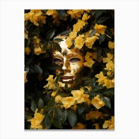 Golden Mask In Green And Yellow Leaves. Nature minimalistic aestetic. Canvas Print