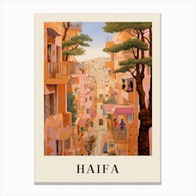Haifa Israel 2 Vintage Pink Travel Illustration Poster Canvas Print