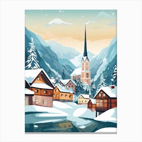 Vintage Winter Travel Illustration Hallstatt Austria 1 Canvas Print