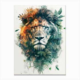 Double Exposure Realistic Lion With Jungle 18 Canvas Print