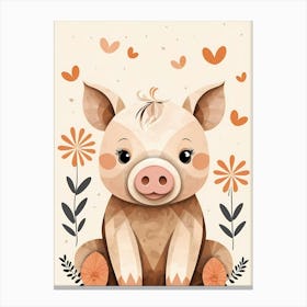 Floral Cute Baby Pig Nursery (24) Canvas Print