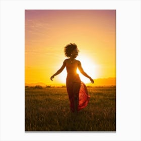 African Woman Captures The Essence Of Joy Bathed In The Warm Glow Of A Summer Sunset Her Silhouett (3) Canvas Print