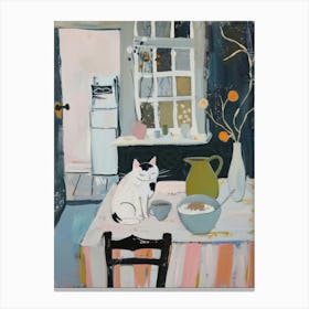 Cute Cat On The Kitchen Table Canvas Print
