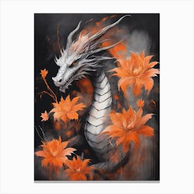 Japanese Dragon Abstract Flowers Painting (26) Canvas Print