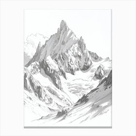 Mont Blanc France Italy Line Drawing 3 Canvas Print