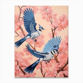 Vintage Japanese Inspired Bird Print Blue Jay 3 Canvas Print