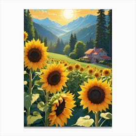 Sunflowers In The Field Canvas Print