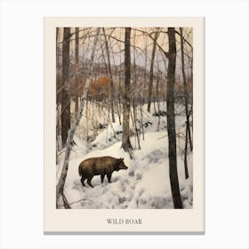 Vintage Winter Animal Painting Poster Wild Boar 1 Canvas Print