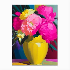 Vase Of Colourful Peonies Pink And Yellow Colourful Painting Canvas Print