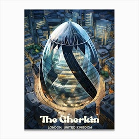 The Gherkin London England Nighttime Modern Travel Art Canvas Print