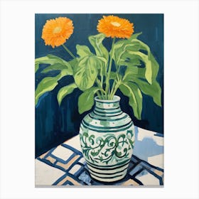 Flowers In A Vase Still Life Painting Calendula 1 Canvas Print