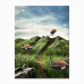 Turtles in the Green Fields Canvas Print