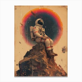 Space Odyssey: Retro Poster featuring Asteroids, Rockets, and Astronauts: Astronaut In Space 2 Canvas Print