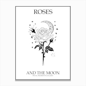 Roses And The Moon Line Drawing 4 Poster Canvas Print