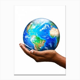 A Human Hand Cradling A Delicate Transparent Globe With Vibrant Countries And Teeming Blue Oceans S (4) Canvas Print