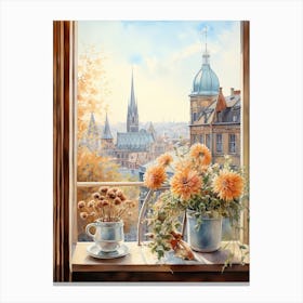 Window View Of Hamburg Germany In Autumn Fall, Watercolour 1 Canvas Print