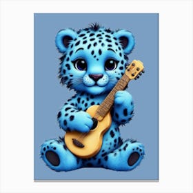 Blue Leopard Playing Guitar Canvas Print