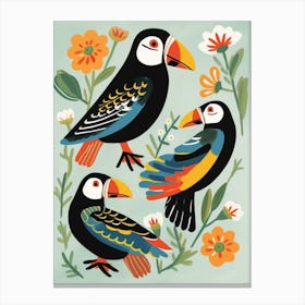Folk Style Bird Painting Puffin 5 Canvas Print