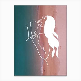 Couple Beach Kiss Silhouette Feminine Romantic Love Contemporary Modern Abstract Minimalist Aesthetic Canvas Print