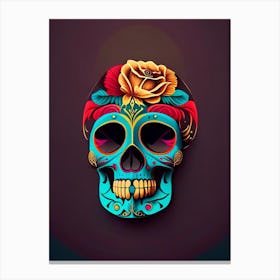 Skull With Tattoo Style Artwork 1 Primary Colours Mexican Canvas Print