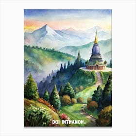 Doi Inthanon National Park Watercolor Painting Canvas Print