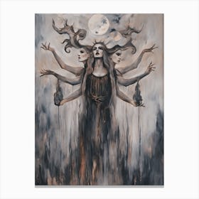 Hecate - Witchy Art Print Summoning Witchcraft Pagan Dark Goddess Painting Gothic Power of Three Triple Moon Goddess of Witches Artwork Empowerment Cottagecore Witchcore Full Moon Witch Canvas Print