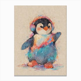 Penguin With Headphones Canvas Print