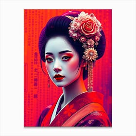 Geisha in Red and Purple Portrait Canvas Print