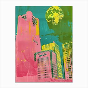 Japanese Retro Cityscape Silkscreen 4 Canvas Print