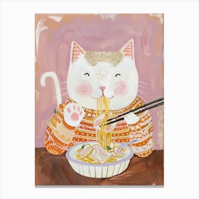 Cosy Cat Pasta Lover Folk Illustration 3 Canvas Print