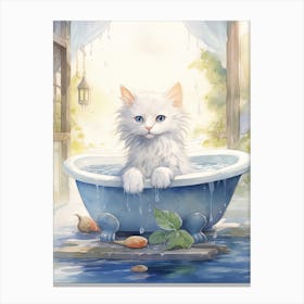 Turkish Cat In Bathtub Bathroom 3 Canvas Print