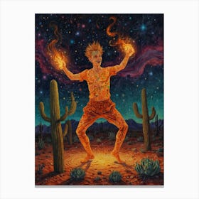 Fire And Cactus Canvas Print