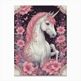 Unicorn In Pink Flowers Canvas Print