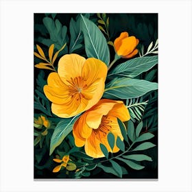 Yellow Flowers On A Black Background Canvas Print