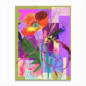 Poppy 4 Neon Flower Collage Canvas Print