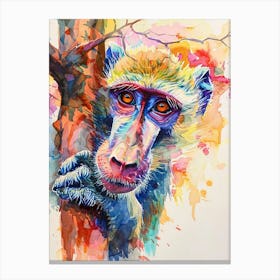 Baboon Colourful Watercolour 3 Canvas Print